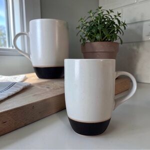 VTG Crate & Barrel Terra Mugs Set of 2 Tan Bands Speckled Stoneware Japan RARE
